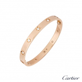 Cartier Rose Gold Full Diamond Love Bracelet Size 16 B6040616